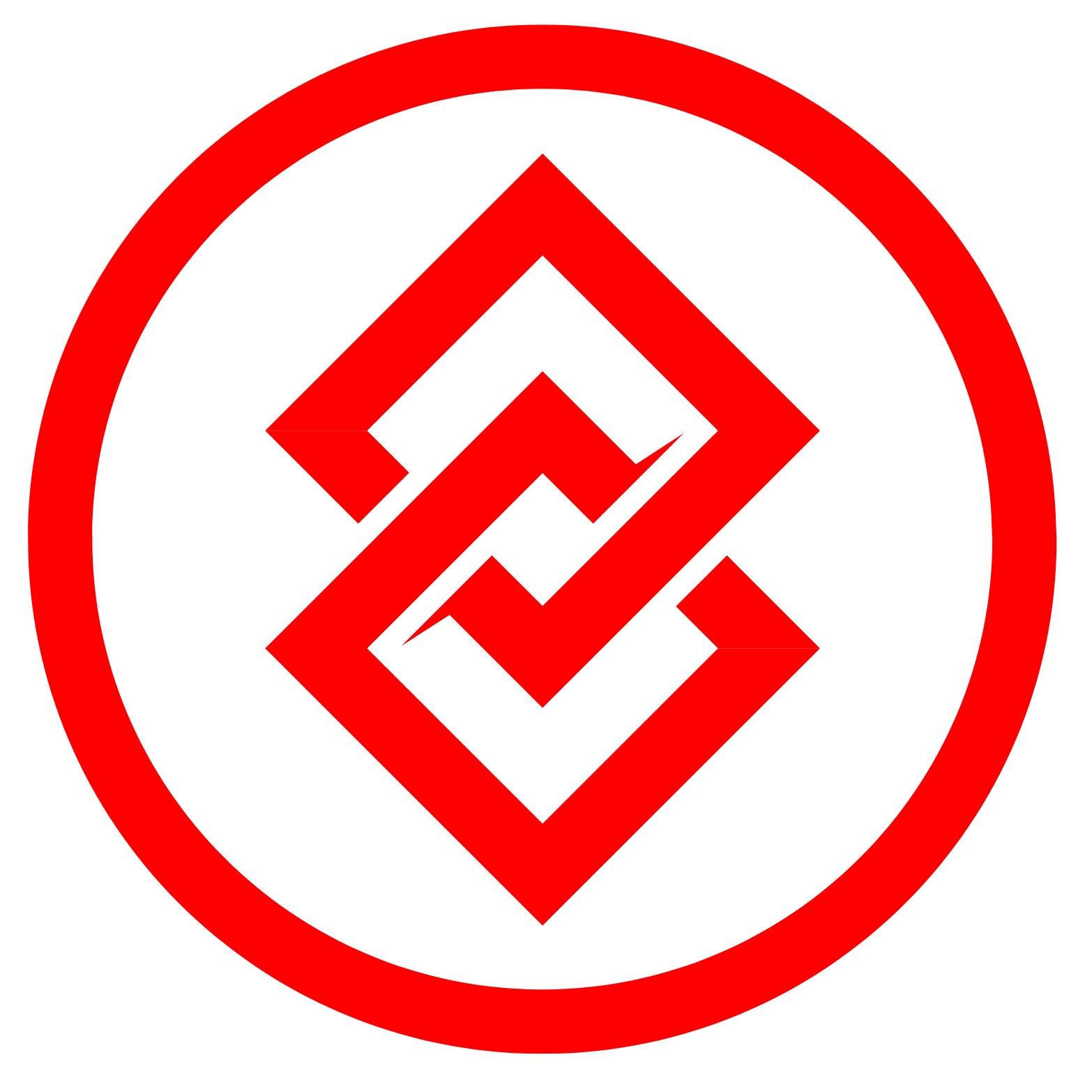 Logo Kendo Tanryuken Bucuresti: doua zale intr-un cerc. Totul este rosu, fundalul este alb.